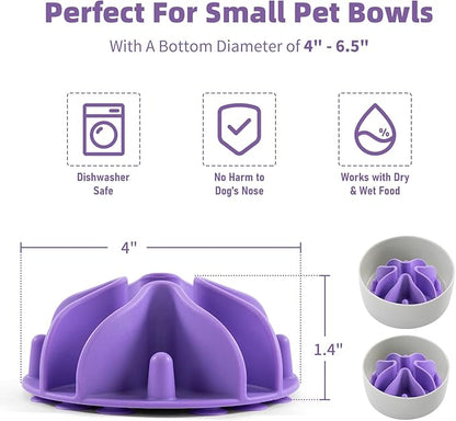 Jaoul Slow Feeder Dog Bowls Insert, Puzzle Slow Feeder Insert with 21 Octopus Suction Cups for Small Breed Dog Food Bowls (4 inch, Purple)