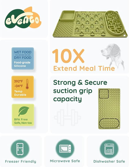 Slow Feeder Bowl for Large Dog, Silicone Lick Mat & Snuffle Mat with Suction Cups - Interactive Puzzle Feeder to Slow Eating & Keep Busy, Reduce Vomiting & Relieve Boredom (21"x 11" Green)