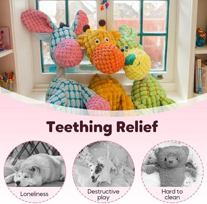 2026 New Indestructible Dog Toy, Durable Dog Stuffed Toys for Aggressive Chewers, Interactive Squeaky Chew Teething Toys for Small Medium Large Dogs Puppy (Brown+Orange)