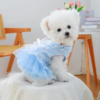 Fashion Sweet Puppy Dog Blingbling Princess Skirt Pet Dog Lace Cake Camisole Tutu Dress F-Blue S