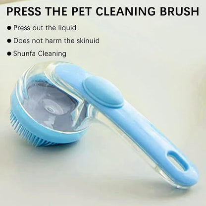 (2-Piece) Pet Bath Brush and Dog Scrubber，Bathing Dog Beauty Massage Brush with Soap Dispenser，Adjustable Handle Shampoo Brush & Scrubber for Short & Long Haired Dogs & Cats