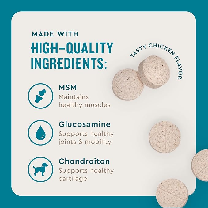 VetIQ Hip & Joint Health Supplement for Dogs, with Glucosamine, Chondroitin & MSM, Chewable Tablets for Dogs, Chicken Flavor, 60 Count