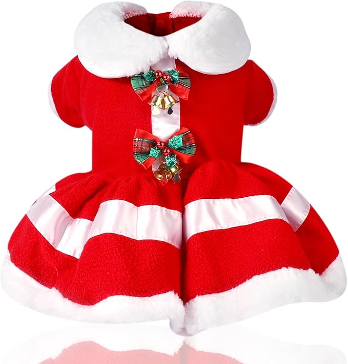 Christmas Dog Dress, Santa Claus Pet Clothes, Velvet Skirt Winter Outfit Red Apparel, Dog Xmas Holiday Cosplay Costume for Small Medium Puppies