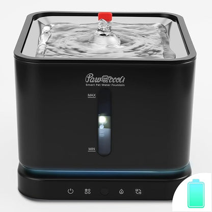 Cordless Cat Water Fountain, 3L/100oz Stainless Steel Tray, Cat Fountains for Drinking, Pet Water Fountains Indoor, Automatic Dog Water Bowl Dispenser, Rechargeable Battery Operated Black