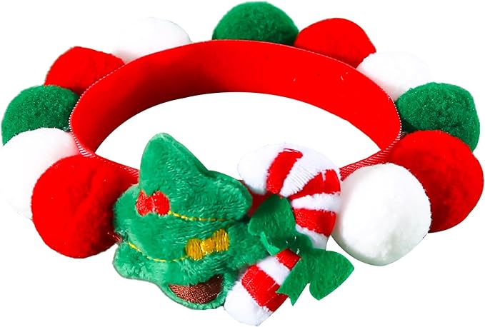 Elegant little tail Dog Christmas Costume 1PC Red Christmas Collar Soft Funny Pet Collars Headgear Adjustable Pom-Pom Headdress Cute Collar for Large Dog Pet Party Accessories Costume