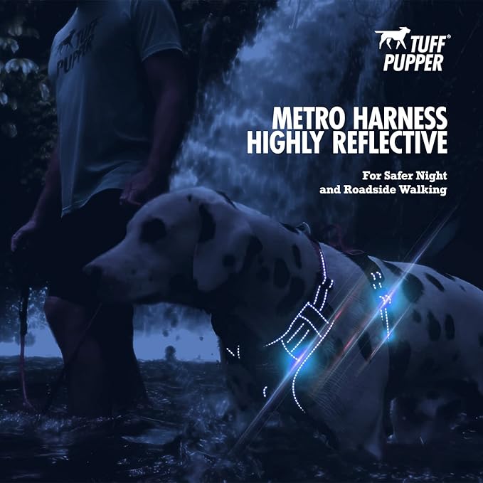 Tuff Pupper No Pull Easy Walk Dog Harness | Heavy Duty Pet Vest | Front & Back Leash Clips | Strong Safety Handle | Reflective Anti Pull Vest | Comfortable Padded Escape Proof Harness (X-Large, Pink)