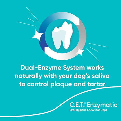 C.E.T. Enzymatic Oral Hygiene Chews for Dogs - Plaque & Tartar Control - Single Layer Beefhide with Exclusive Dual-Enzyme System & Tasty Chicken Flavor - Easy to Give Dog Dental Chew