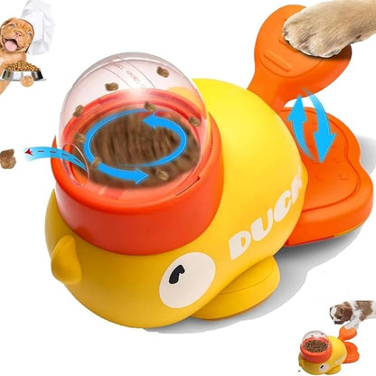 Fuzzibud Duckie Cat Feeder, Fuzzibud Duck Cat Treat Dispenser, Dog Cat Treat Dispenser with Button Duck-Shaped Dog Interactive Slow Feeder for Pet Healthy Eating & Iq Training (White)