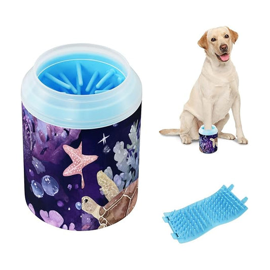 Dog Paw Cleaner Mudbuster Dog Foot Washer for Small Medium Large Dogs Cats Premium Pet Supplies Purple Turtles Starfish Shells Coral