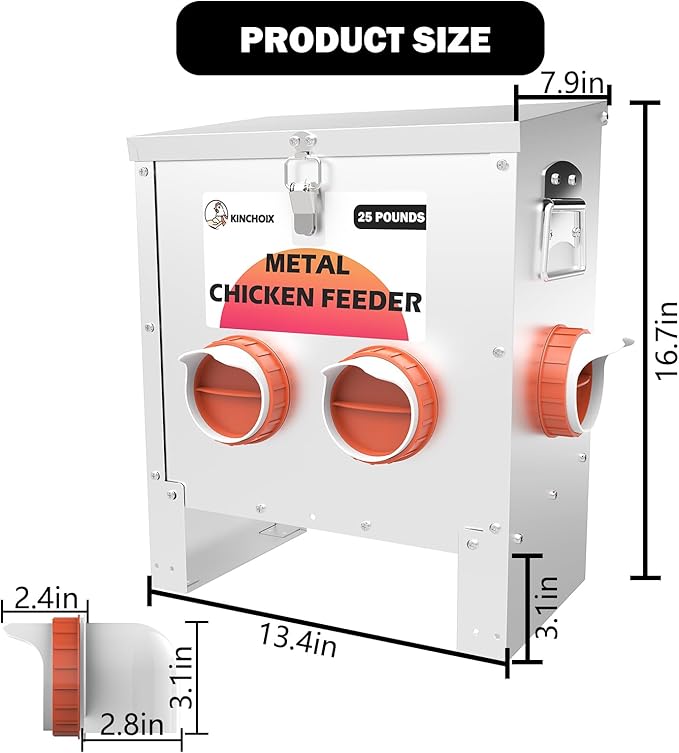 Kinchoix Metal Chicken Feeder Large Capacity 25lbs Automatic Metal Chicken Feeders No Waster Weatherproof Poultry Feeder for Chickens, Geese, Ducks, Turkeys (4-Port)