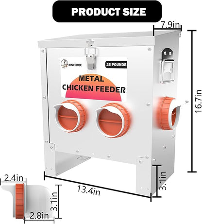 Kinchoix Metal Chicken Feeder Large Capacity 25lbs Automatic Metal Chicken Feeders No Waster Weatherproof Poultry Feeder for Chickens, Geese, Ducks, Turkeys (4-Port)