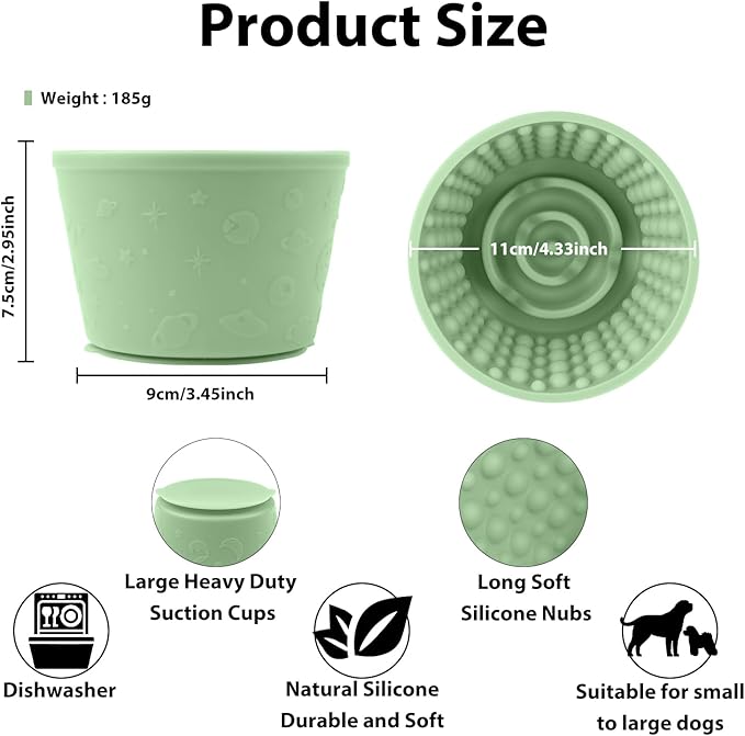 Dog Slow Feeder Lick Bowl - Non-Slip Licking Treat Dispenser for Small Medium Large Dogs, Promotes Anxiety Relief & Prevents Choking, Easy to Clean Feeding Bowl (Green, S)