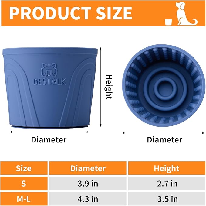 Dog Lick Bowl, Bestalk Anxiety Relief Slow Feeder Dog Lick Mat Treat Dispenser, Non-Slip Licking Bowl Enrichment Toys for Small Medium and Large Breed Dogs, BPA Free Silicone(Dark Blue,M-L)