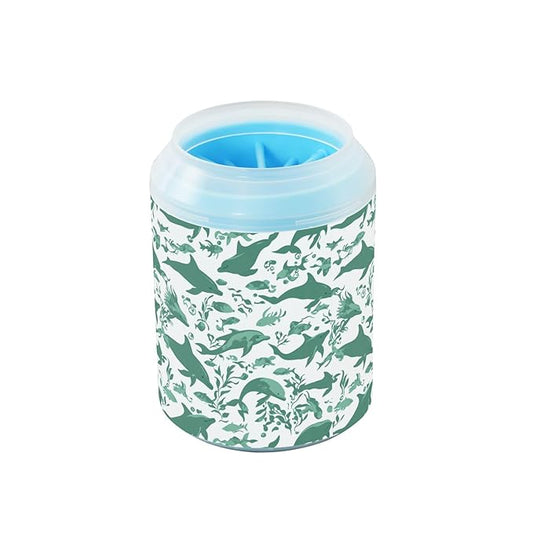 Dog Paw Cleaner Cups for Dogs Pets Foot Washer Paw Scrubber for Medium Small Cats Dogs Cleaning Cup Green Dolphins Fish and Seaweed