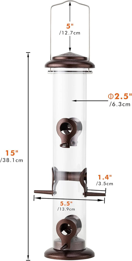 iBorn Metal Bird Feeder Hanging Wild Bird Seed Feeder for Mix Seed Blends Heavy Duty All Metal Coffee Finish,15 Inch 6 Port,Pack of 2
