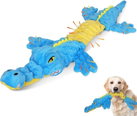 Homounter Dog Toys Cute Crocodile Squeaky Plush Pet Toy for Small to Large Breeds Interactive Chew Toy with Whistle & Crinkle Paper Tough Pet Toys for Aggressive Chewers and Puppies & Dog Lovers