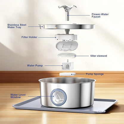 Stainless Steel Cat Water Fountain, 108oz/3.2L Automatic Pet Fountain Water Dispenser for Cats and Dogs, Indoor Cat Fountain for Drinking, Water Fountain for Cats, Pet Water Dispenser