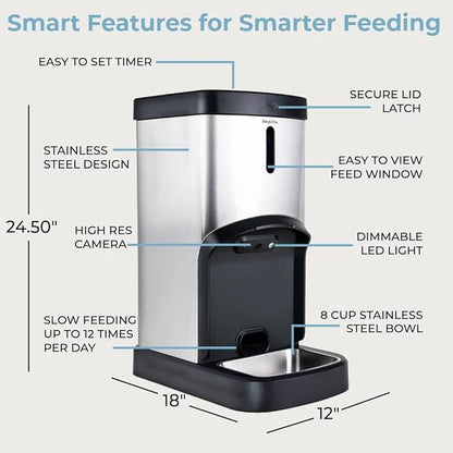 SMARTFeeder SPSF17-SS Large Capacity Automatic Dog Feeder – Stainless Steel Food Dispenser with WiFi App, Scheduled Feedings, Portion Control, HD Camera, Speaker & Microphone