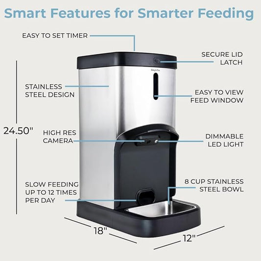 SMARTFeeder SPSF17-SS Large Capacity Automatic Dog Feeder – Stainless Steel Food Dispenser with WiFi App, Scheduled Feedings, Portion Control, HD Camera, Speaker & Microphone