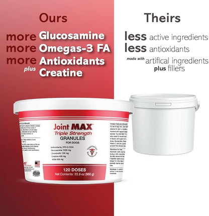 TS Joint Supplement Vet Formulated Pain & Inflammation Relief Treats Hip Dysplasia & Arthritis, Glucosamine, Chondroitin, Turmeric, MSM, HA, Creatine, Omega 3 EPA + DHA. Granules 120 Doses