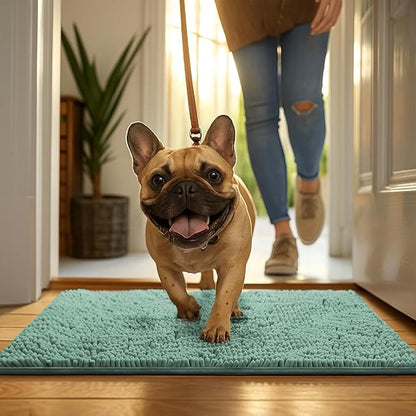 MudGuard Mat™ Dog Door Mat for Muddy Paws, Super Absorbent Microfiber, Non-Slip Indoor Mat, Quick Dry Chenille Mud Mat for Dogs & Entryway, Washable, Sea Green 24" x 60"