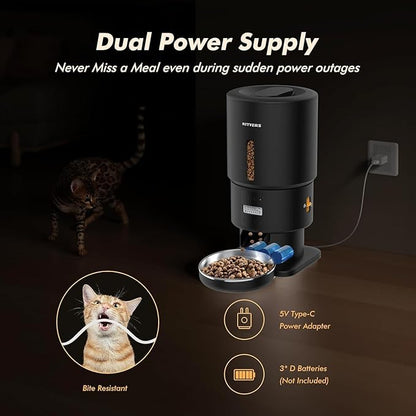 Automatic Cat Feeder - 5L Anti-Clog Cat Food Dispenser Keeps Dry Food Fresh, 10s Voice, 1-6 Meals/Day, Programmable Portions, 180-Day Battery Life, Easy to Clean Auto Pet Feeder for Multi Cats & Dogs