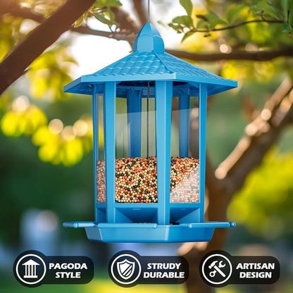 Birdream Bird Feeders for Outdoor Hanging, Fun Installation Pagoda Design Wild Birdfeeder, Attracting Wild Birds Sparrows Finch Cardinal Goldfinch Chickadee - Blue