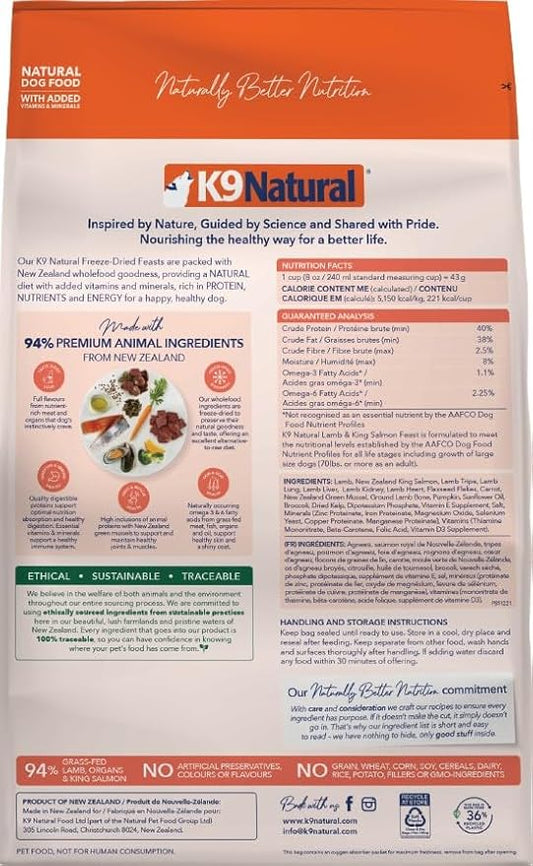 K9 Natural Freeze-Dried Dog Food Lamb & King Salmon Feast 8lb
