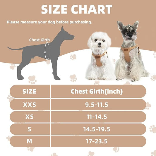 PUPTECK Dog Harness and Leash Set Small Sized, Step-in Cute Puppy Harness, Soft Lightweight Padded Vest, Escape Proof No Pull Pet Harnesses Easy for Walking, Khaki, XXS