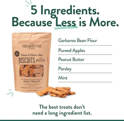 Portland Pet Food Company Apple & Mint Dog Treats Healthy Biscuits for Small Medium & Large Dogs - Grain-Free, Human-Grade, All Natural Dog Cookies, Snacks & Training Treats - Made in The USA - 5 oz