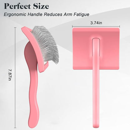 2PCS Slicker Brush for Dogs & Pet Comb,Professional Dog Grooming Brush (Goldendoodles,Poodles,Labradoodles) with Extra Long Pins to Effectively Remove Tangles, Knots and Mats (Light Pink, Large)