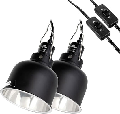 CAVACHEW 2 Pack Reptile Light Fixture, 5.5in Deep Dome Reptile Lamp Fixture, Optical Reflection Cover, Separate Switch & Hook, Terrarium Light Fixture for Reptile Heat Basking UVB Bulbs, 100W, Black