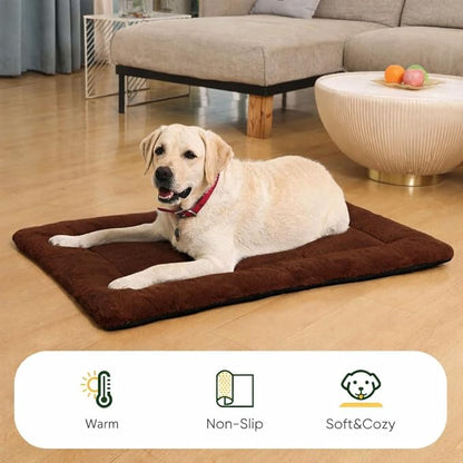 Dog Crate Pad Washable for 48 Inch Crate, Plush Anti-Slip Crate Mat for Large Dogs, XL Kennel Pad for Home, Travel and Training, 48 x 30 Inch, Brown