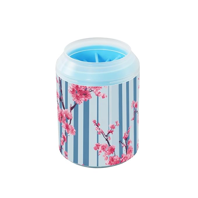 Dog Paw Cleaner Mudbuster Dog Foot Washer for Small Medium Large Dogs Cats Premium Pet Supplies Blue Striped Cherry Blossom