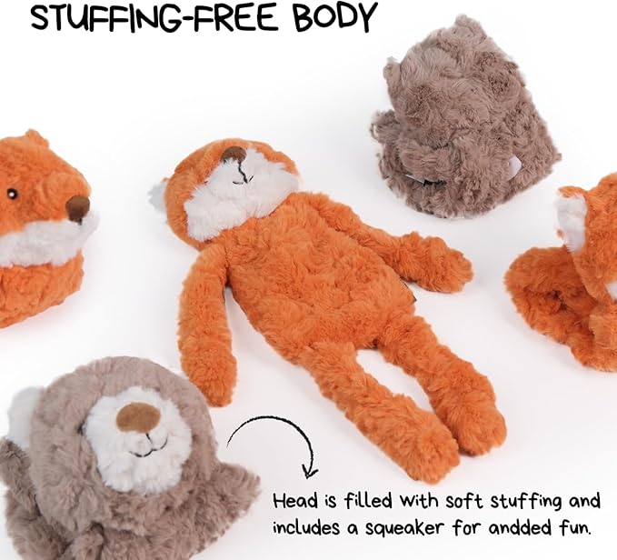 CHEWFFON Stuffless Dog Toy, Interactive Dog Toys, Plush Puppy Squeaky Toy with Fox Design, Puppy Puzzle Toys Stress Release Game for Boredom, Crinkle Snuffle Puzzle for Small Medium and Large Dogs
