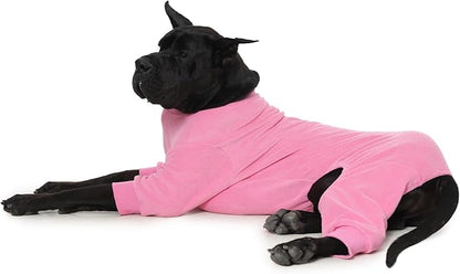 Extra Large Dog Pajamas Winter Fleece Sweaters 4 Legs Onesie for Cold Weather Warm Cozy Pet Jumpsuit Pjs for Sleeping Walking, Pink 4XL