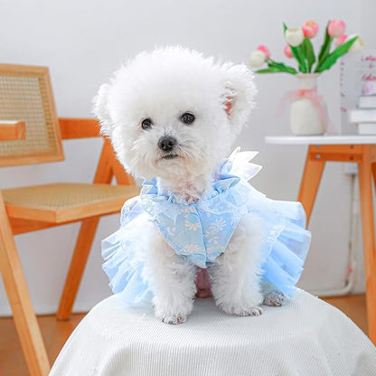 Fashion Sweet Puppy Dog Blingbling Princess Skirt Pet Dog Lace Cake Camisole Tutu Dress F-Blue S