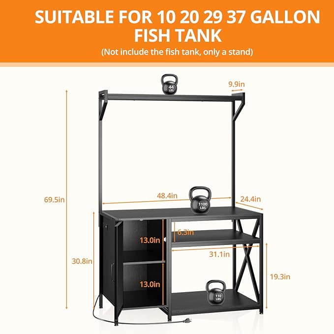 40-120 Gallon Reptile Tank Stand with Power Outlet, 48" X 69" Terrarium Enclosure with Storage Cabinet, Heavy Duty Large Aquarium Stand for Bearded Dragon, Snakes, Lizards