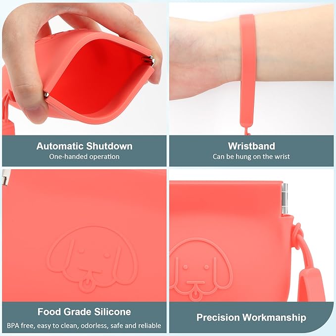 WALLFID Silicone Dog Treat Pouch Small Bag,Auto Closure,with Pet Training Clicker,Walking Bag for Dog and Cat,Pocket Size,Easy to Clean,Odorless(Claret)