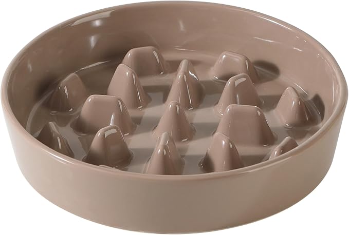 Ceramic 3.2 Cup Dog Bowl Slow Feeder, 9.5 inch Slow Pet Food Dish for Large Dog, Stop Bloat, Preventing Choking(Single Bowl, Brown Coffee)