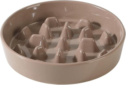 Ceramic 3.2 Cup Dog Bowl Slow Feeder, 9.5 inch Slow Pet Food Dish for Large Dog, Stop Bloat, Preventing Choking(Single Bowl, Brown Coffee)