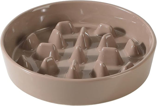 Ceramic 3.2 Cup Dog Bowl Slow Feeder, 9.5 inch Slow Pet Food Dish for Large Dog, Stop Bloat, Preventing Choking(Single Bowl, Brown Coffee)