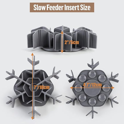 Slow Feeder Insert for Dog Bowl, Cuttable Dog Slow Feeding Insert with 8 Upgraded Large Suction Cups, Adjustable Length 4.7-7, Fits Small Medium Dogs (Grey)