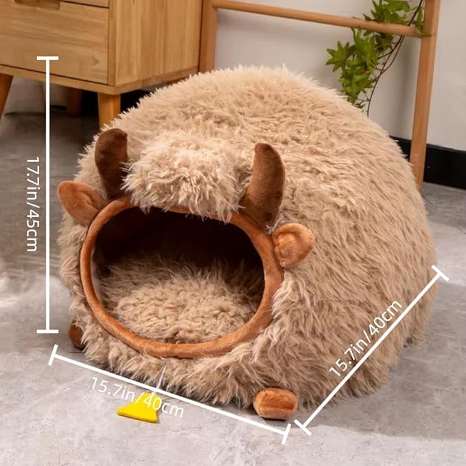 Mushroom Shape Cat House Cow Shape Cat Cave Bed Semi-Enclosed Cave-Style Warm Cat House Pet Nest for Cats Small Dogs