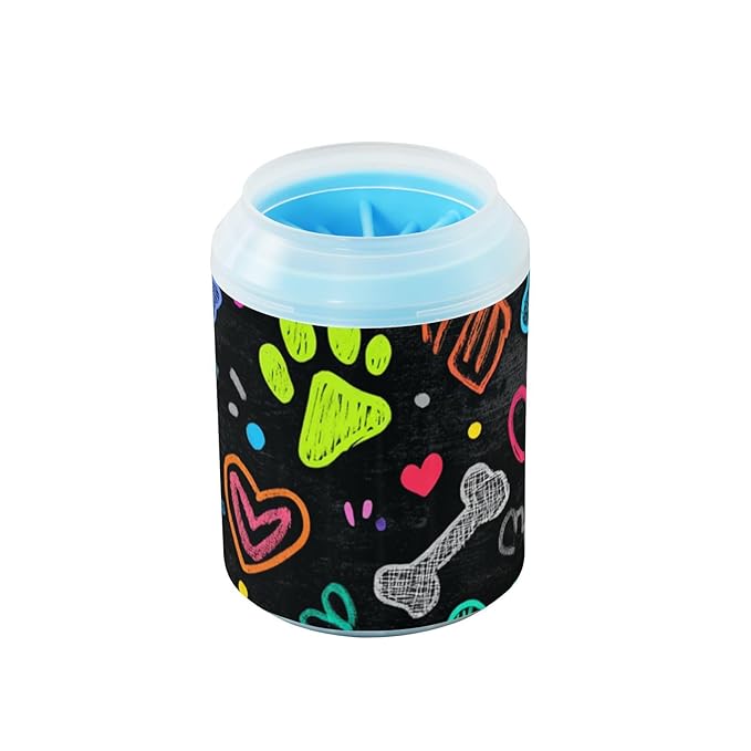 Dog Paw Cleaner Cups for Dogs Pet Foot Washer Paw Scrubber for Medium Small Dogs Cats Cleaning Cup Black Art Paw Print and Hearts