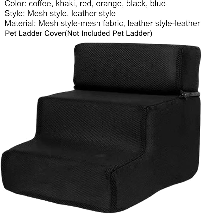Dog Stairs for Small Dogs and Cats | 3-Step Dog Steps for Bed | 14" H Pet Stairs for High Bed | Plush and Soft Fabric, Provides Paw Traction and Stability,Mesh Fabric,Black