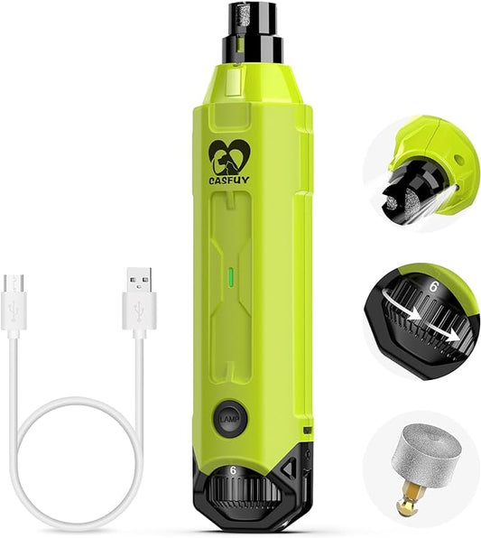 Casfuy 6-Speed Dog Nail Grinder - Newest Enhanced Pet Nail Grinder Super Quiet Rechargeable Electric Dog Nail Trimmer Painless Paws Grooming & Smoothing Tool for Large Medium Small Dogs (Green)