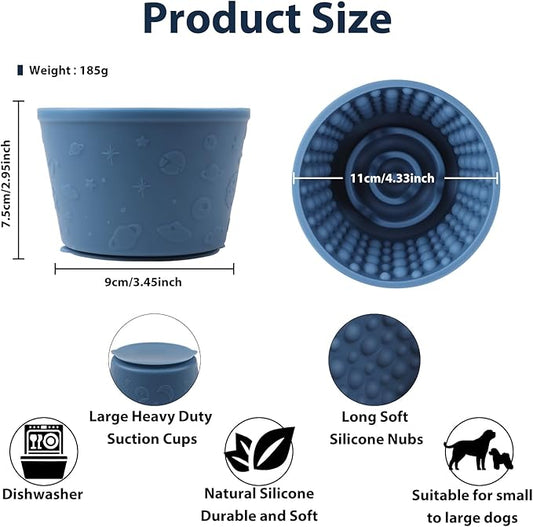 Dog Slow Feeder Lick Bowl - Non-Slip Licking Treat Dispenser for Small Medium Large Dogs, Promotes Anxiety Relief & Prevents Choking, Easy to Clean Feeding Bowl (Dark Blue, S)