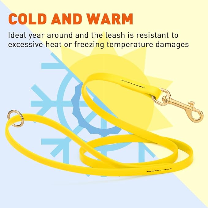 Viper Biothane K9 Working Dog Leash Waterproof Lead for Tracking Training Schutzhund Odor-Proof Long Line with Solid Brass Snap for Puppy Medium and Large Dogs 4ft, Lemon Yellow