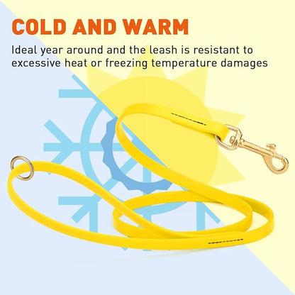 Viper Biothane K9 Working Dog Leash Waterproof Lead for Tracking Training Schutzhund Odor-Proof Long Line with Solid Brass Snap for Puppy Medium and Large Dogs 4ft, Lemon Yellow